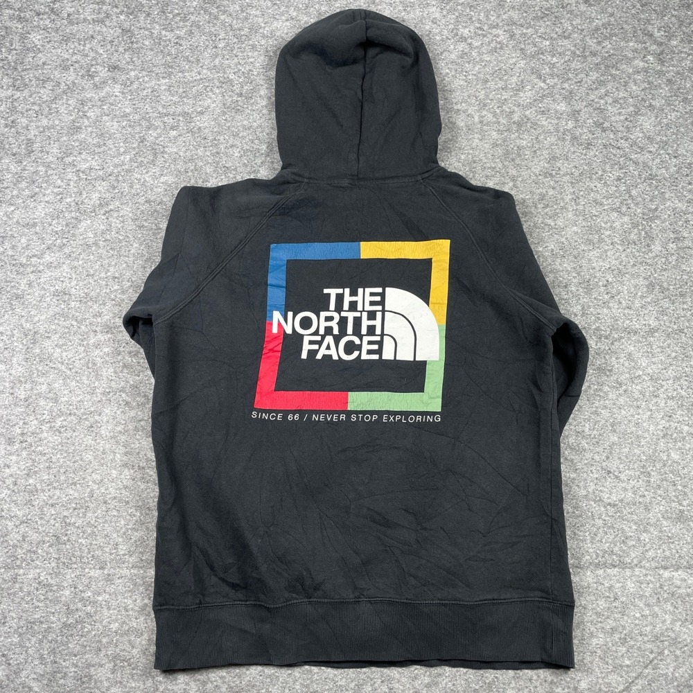 The North Face Hoodie Womens L Black Box Logo Never Stop Exploring Pullover